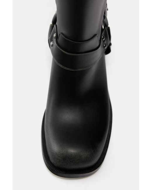 Pull&Bear Black Tall Distressed Biker Boots