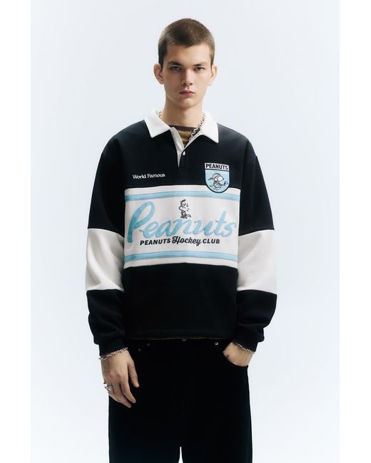 Pull&Bear Blue Peanuts Panel Polo Shirt for men