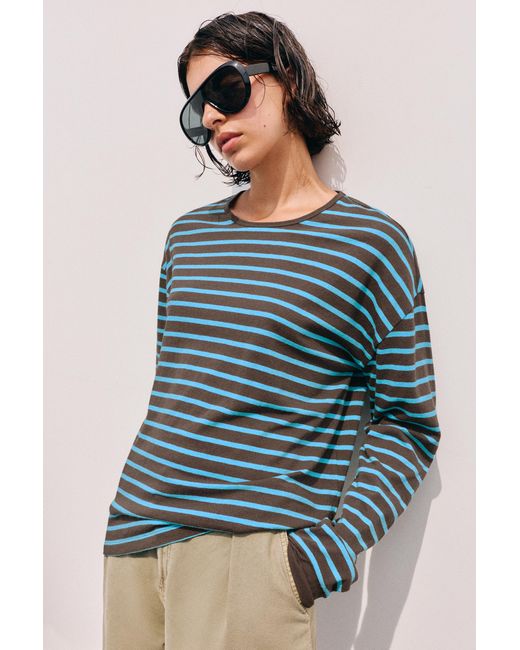 Pull&Bear Brown Oversize Long Sleeve Striped T-Shirt