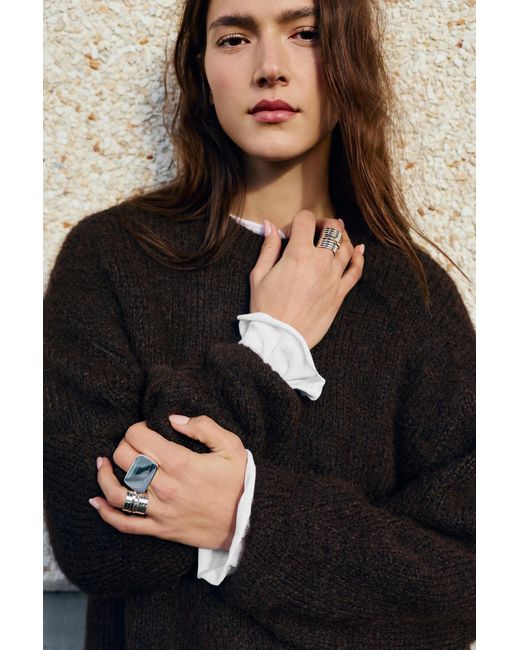 Pull&Bear White Pack Of 3 Metallic Rings