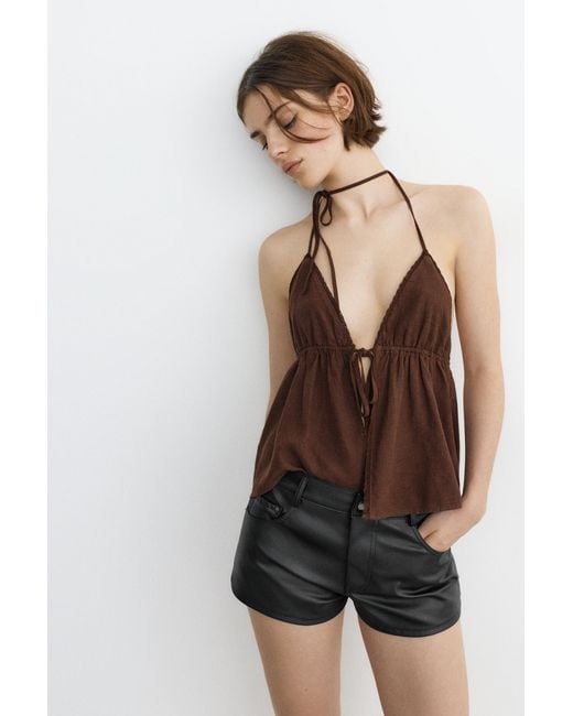 Pull&Bear Black Studded Low-Rise Leather Effect Shorts