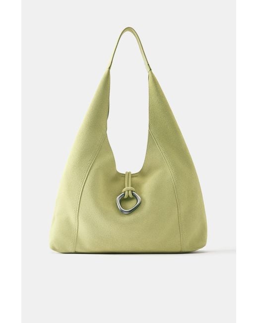 Pull&Bear Green Leather Ring Shopper Bag