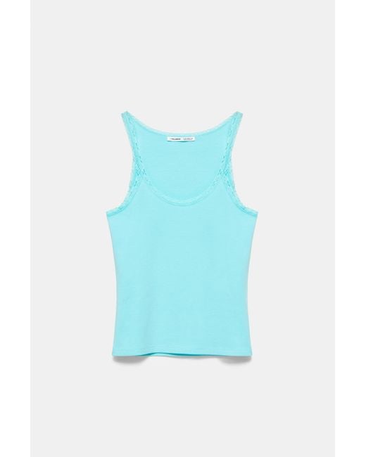 Pull&Bear Blue Lace-Trim Tank Top