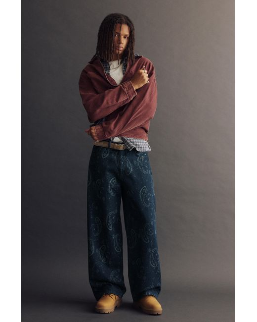 Pull&Bear Blue Paisley Wide-Leg Jeans for men