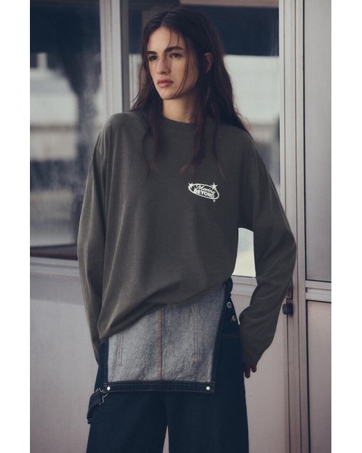 Pull&Bear Black Long Sleeve Graphic T-Shirt