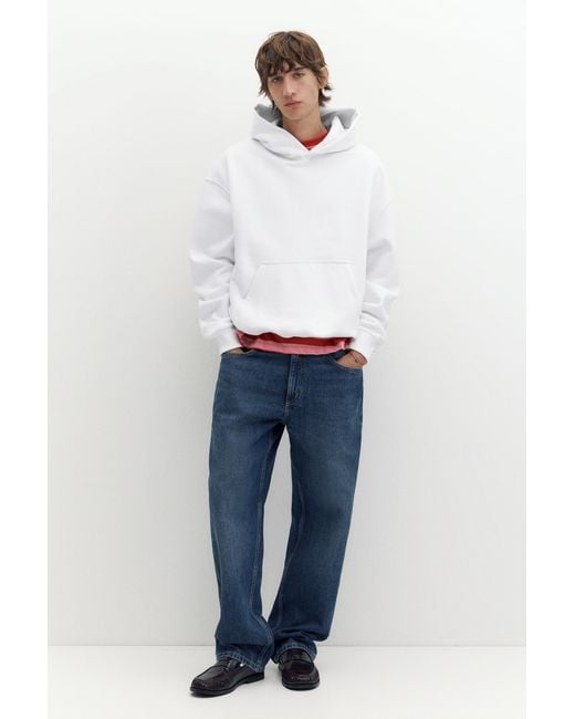 Pull&Bear White Boxy-Fit Hoodie for men