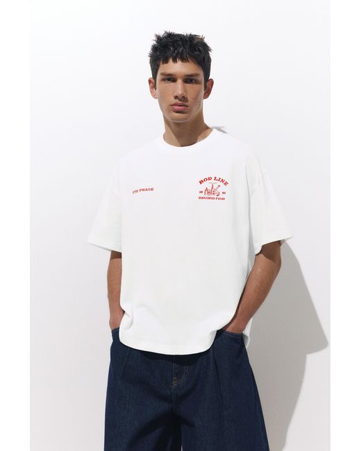 Pull&Bear White Fishing Graphic T-Shirt for men