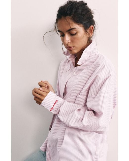 Chemise À Rayures Brodée Pull&Bear en coloris Pink