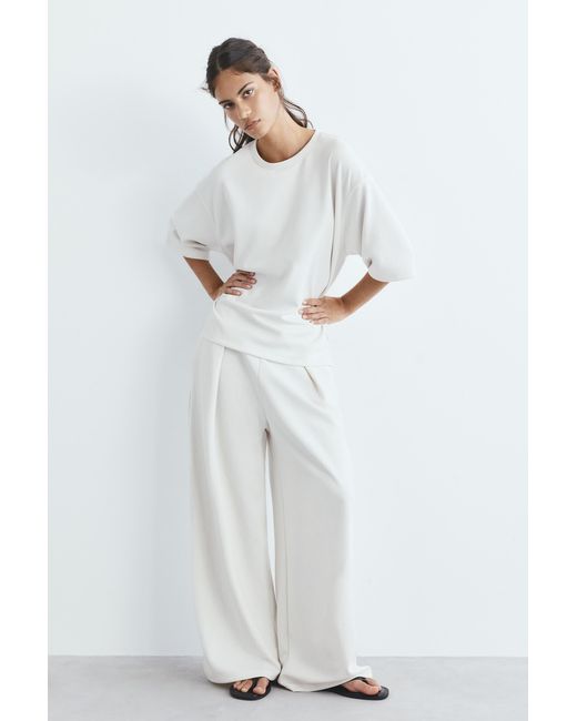 Pull&Bear White Soft Touch Wide-Leg Darted Trousers