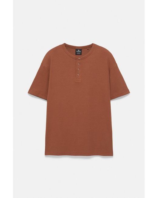 Pull&Bear Brown Slim-Fit Henley T-Shirt for men
