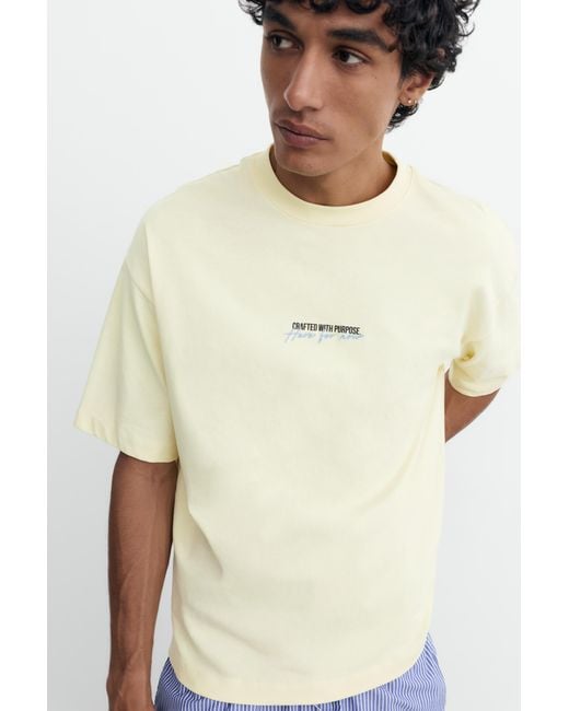 Pull&Bear Natural Oversize Embroidered T-Shirt for men