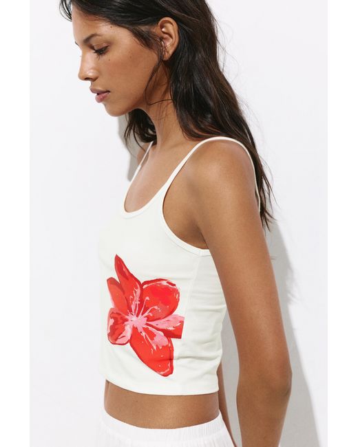 Pull&Bear Natural Flower Graphic Strappy Top