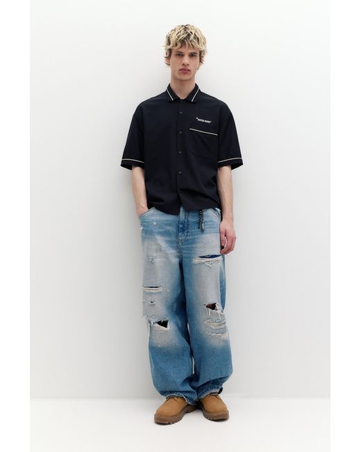 Pull&Bear Gray Embroidered Short Sleeve Shirt for men