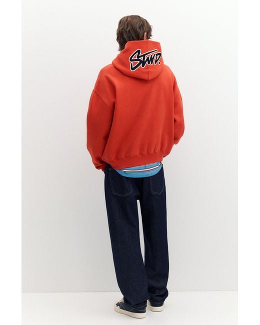 Pull&Bear Red Stwd Boxy-Fit Hoodie for men