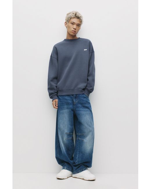 Pull&Bear Blue Stwd Round Neck Sweatshirt for men
