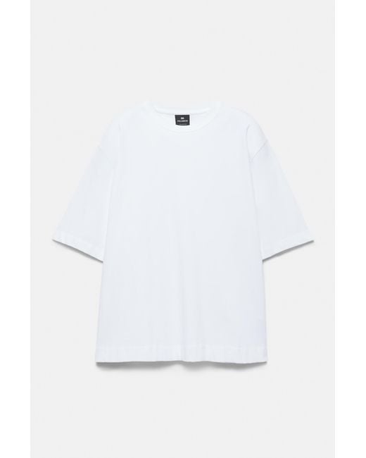 Pull&Bear White Cropped Short Sleeve T-Shirt for men