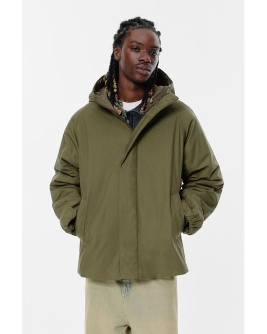 Pull&Bear Gesteppter Regenmantel Mit Kapuze in Green für Herren