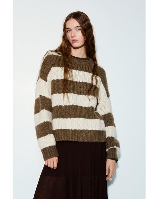 Pull&Bear Brown Chunky Knit Striped Sweater