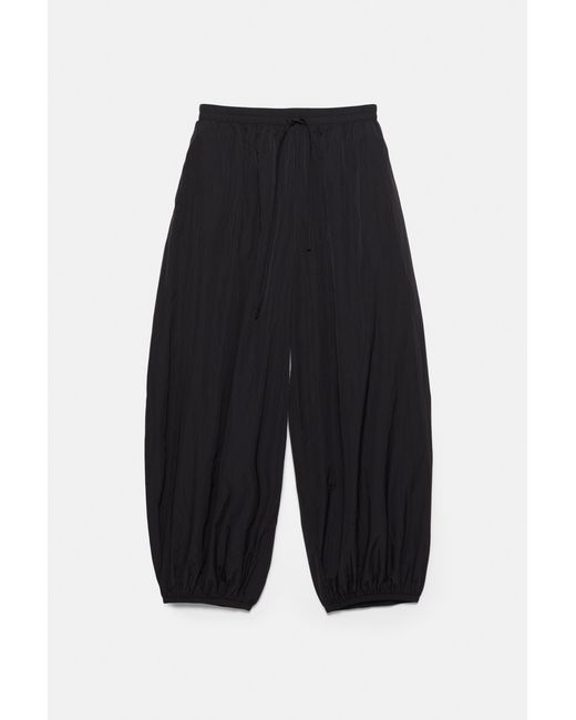 Pull&Bear Black Nylon-Effect Sarouel Trousers