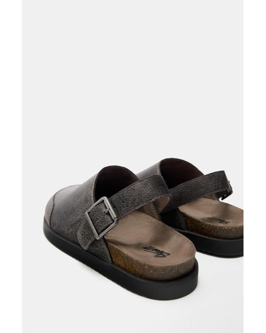 Pull&Bear Black Stwd Distressed Clogs for men