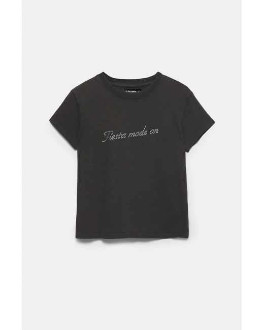 Pull&Bear Black Rhinestone T-Shirt