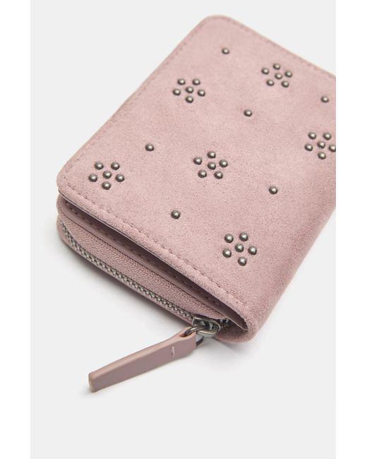 Pull&Bear Pink Faux Suede Wallet With Flower Studs