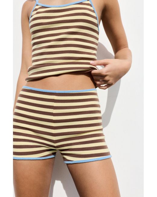 Pull&Bear White Striped Ribbed Mini Shorts