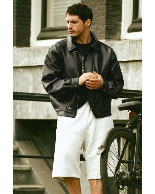 Pull&Bear Black Leather Effect Toggle Jacket for men