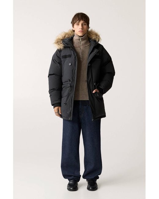 Pull&Bear Blue Hooded Faux Fur Coat for men