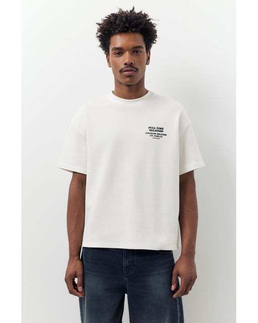 Pull&Bear White Short Sleeve Boxy Sweatshirt With Graphic for men