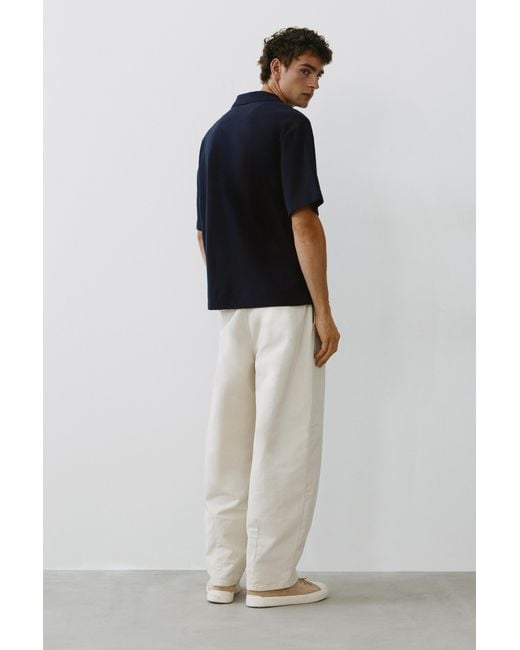 Pull&Bear Black Short Sleeve Waffle-Knit Polo Shirt for men