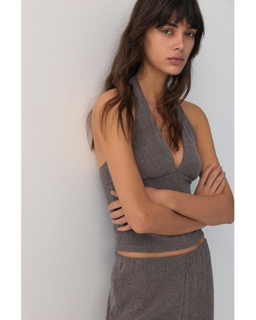 Pull&Bear Brown Halterneck Crepe Top