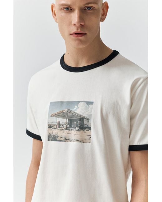 Pull&Bear Gray Short Sleeve T-Shirt With Graphic And Rib Trim for men