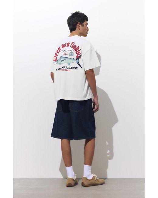 Pull&Bear White Fishing Graphic T-Shirt for men
