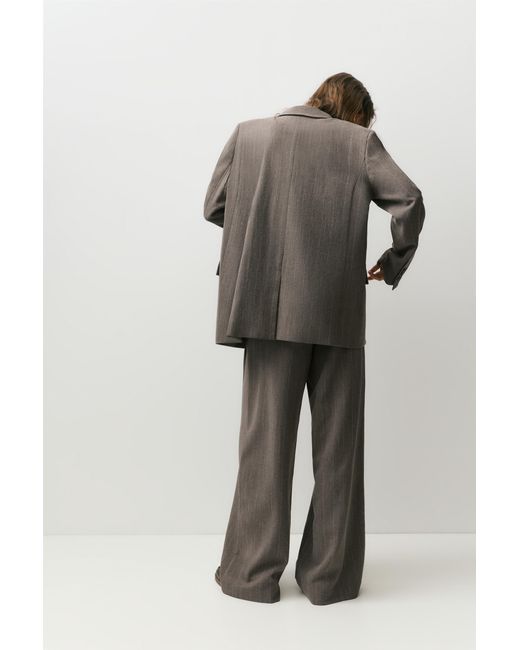 Pull&Bear Brown Striped Double-Breasted Blazer