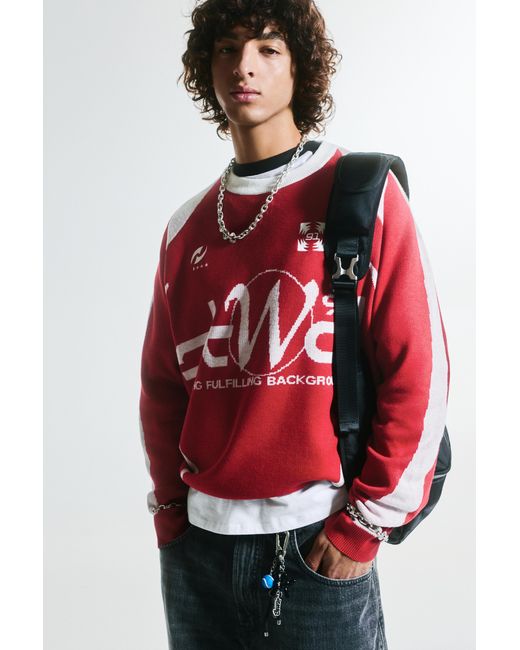 Pull&Bear Red Stwd Racing Graphic Jumper for men