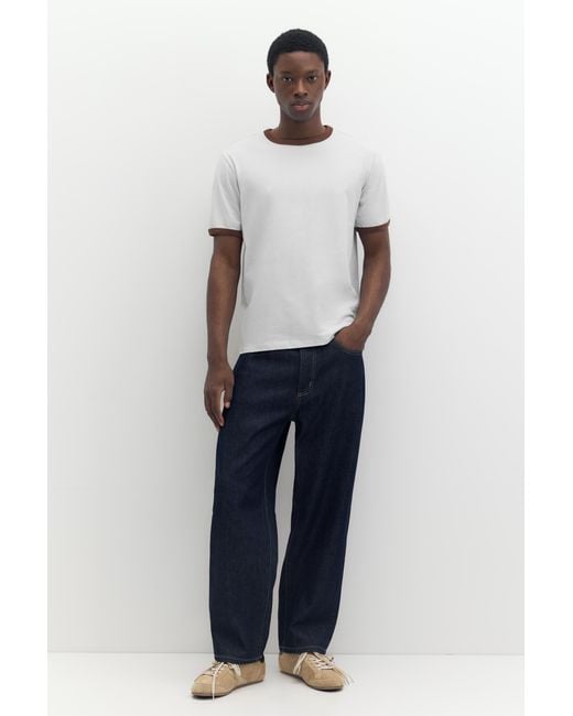 Pull&Bear Gray Contrast Trim T-Shirt for men