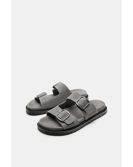 Pull&Bear White Leather Buckle Sandals for men