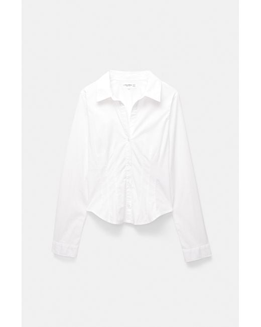 Pull&Bear White Fitted Poplin Shirt With Pleats
