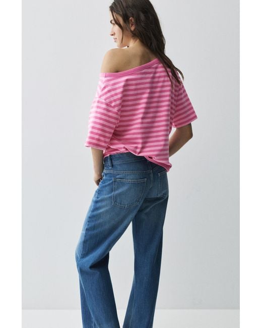 Pull&Bear Pink Asymmetric T-Shirt