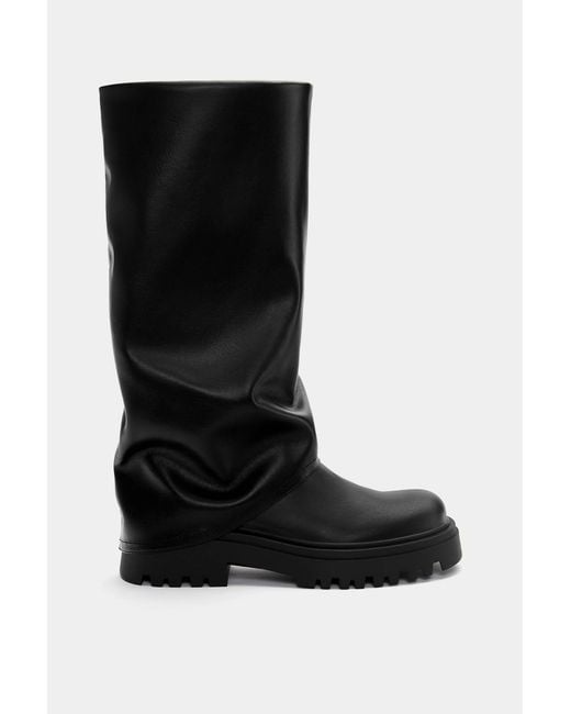 Pull&Bear Black Creased-Effect Gaiter Boots