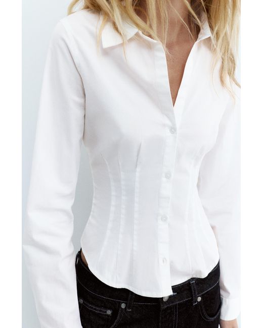 Pull&Bear White Fitted Poplin Shirt With Pleats