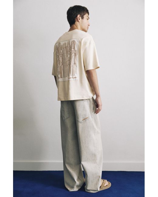 Pull&Bear Natural Short Sleeve Graphic Sweatshirt for men