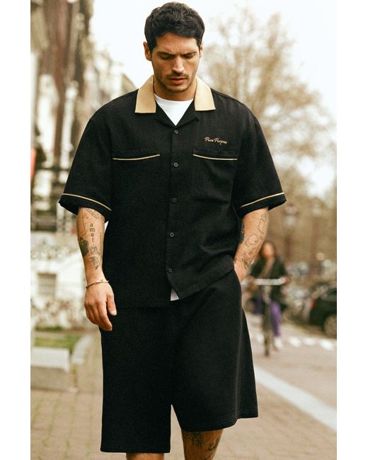 Pull&Bear Black Bowling Short Sleeve Shirt for men