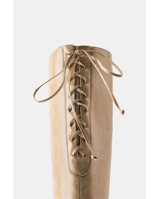 Pull&Bear Red Lace-Up High-Heel Boots