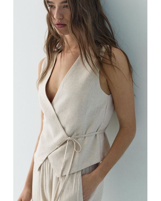 Pull&Bear Natural Linen Blend Wrap Vest