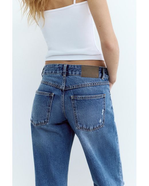 Pull&Bear Blue Ripped Low-Rise Straight Leg Jeans