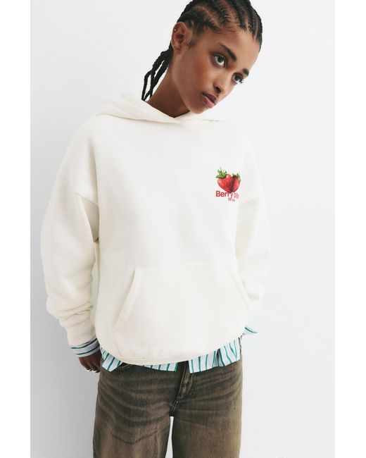 Pull&Bear White Strawberry Hoodie