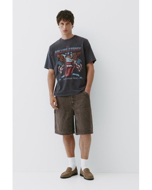 Pull&Bear Gray Rolling Stones T-Shirt for men
