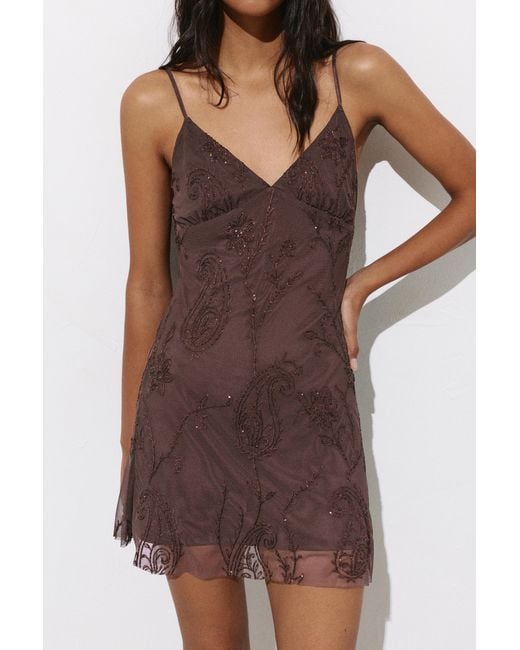 Pull&Bear Brown Short Sequinned Strappy Dress